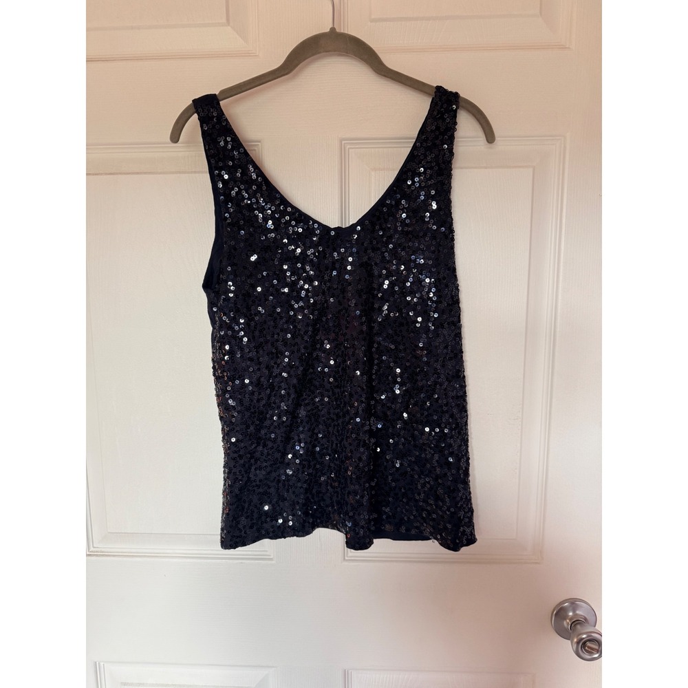 J.Crew Womens Navy Blue Sequin Front V-Neck Sleeveless Tank Top Size M